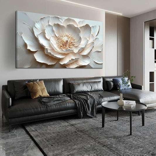 White Flower Wall Art for Living Room - Large Modern Wall Art Bedroom - Floral Bedroom Wall Decor for Teen Girls Size 29" x 59"