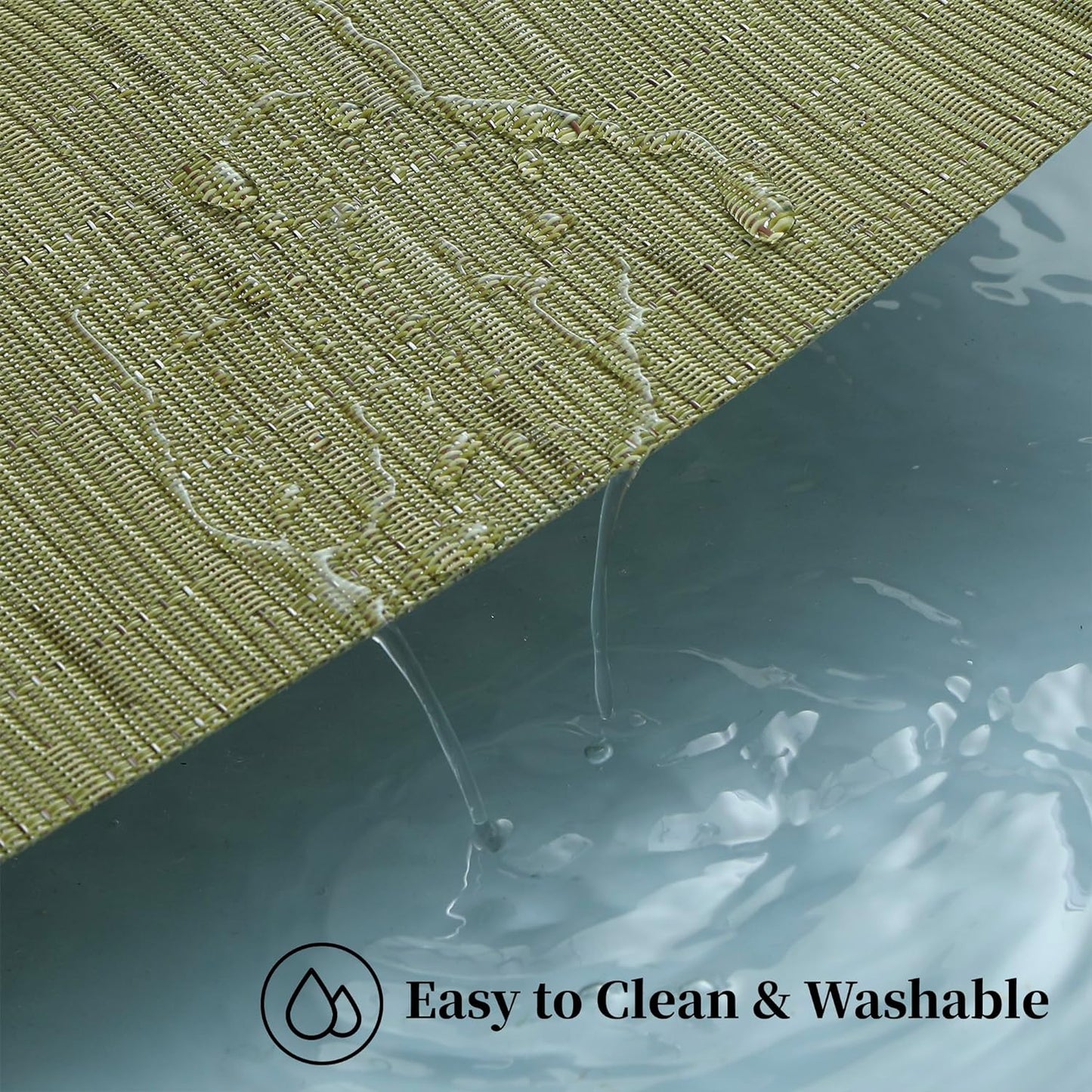 Leetaltree Pea Green Placemats Set of 6 - Heat Resistant Non-Slip Place mats for Dining Table, Washable Durable PVC Vinyl Woven Table Mats（Pea Green, 6）