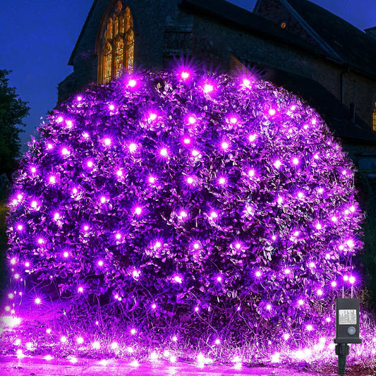 WBao Halloween Lights Outdoor 360LED 11.5ft x 6.9ft Halloween Net Lights with 8 Modes, Timer, Connectable, Waterproof & Dark Green Wire for Lawn, Bushes, Shrubs Outdoor Holiday Decorations, Purple