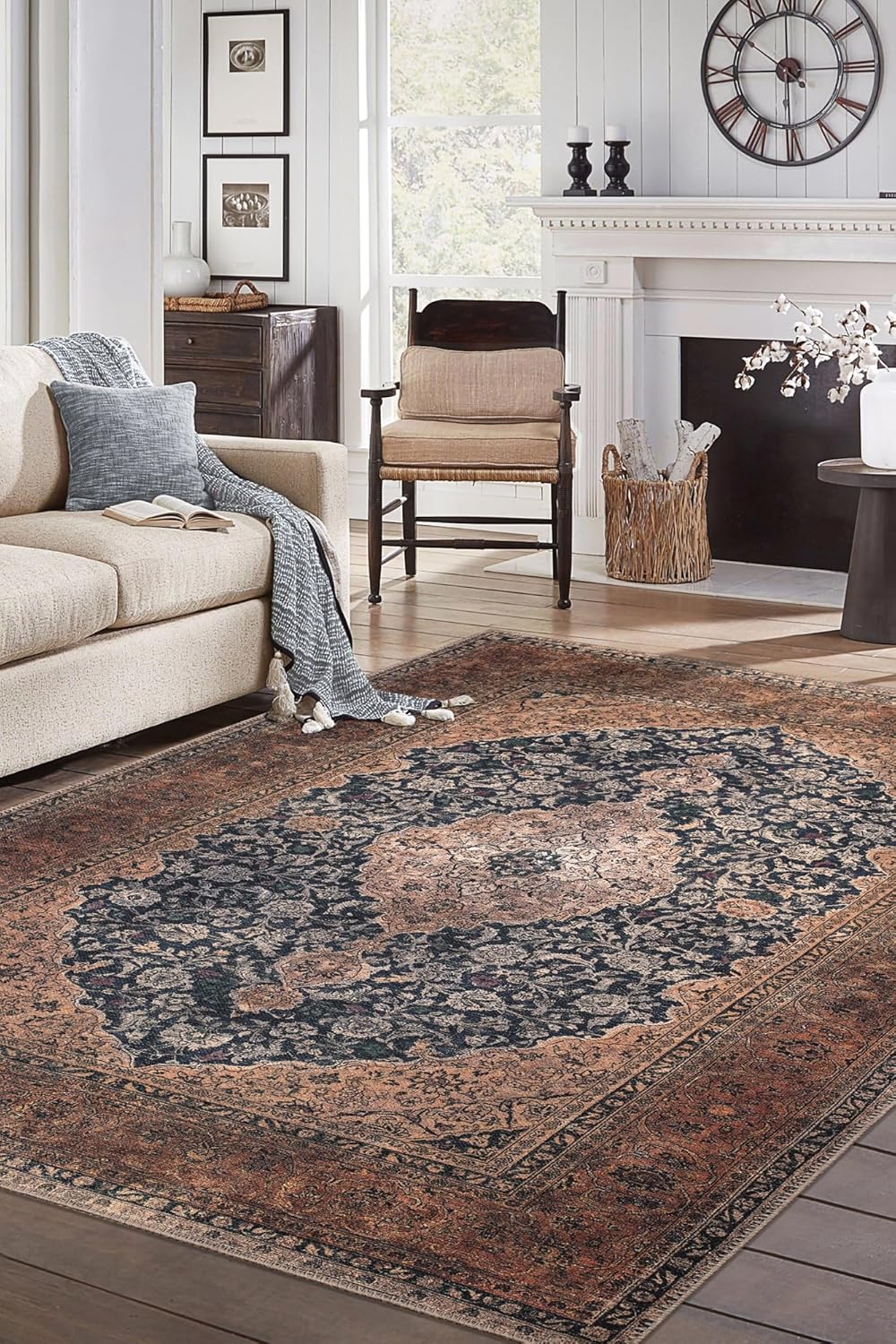 Keen Home Design 6x9 Rug - Machine Washable Area Rug with Non-Slip Backing, Ideal for Living Room, Dining Room, Bedroom - Vintage, Easy Clean, Durable, Low Pile Rug - (6' x 9')