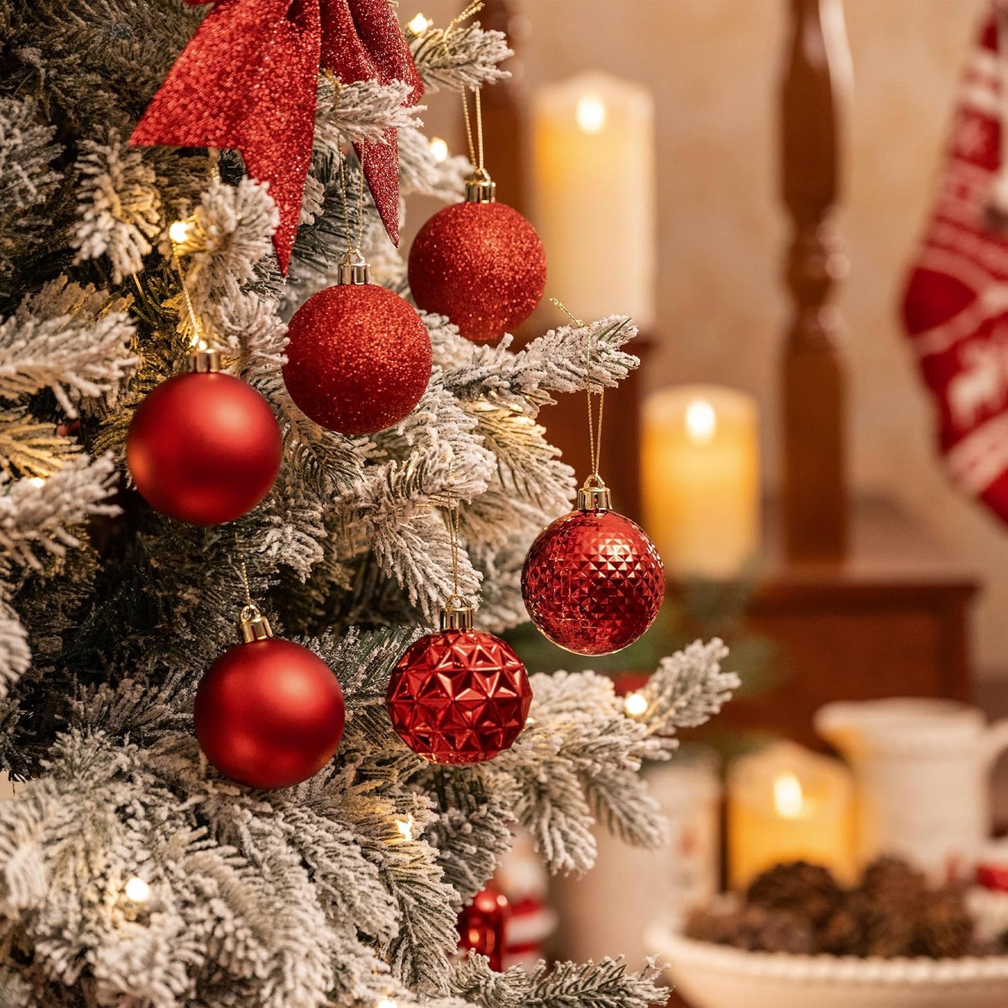 Valery Madelyn Christmas Tree Decorations Ornament Set for Fall Halloween, 50ct 2 Inches Red Shatterproof Christmas Ball Ornaments Hanging Xmas Holiday Party Decor