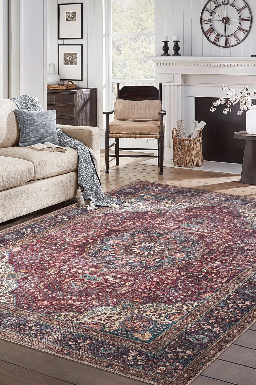 Keen Home Design 10x14 Rug - Machine Washable Area Rug with Non-Slip Backing, Ideal for Living Room, Dining Room, Bedroom - Vintage, Easy Clean, Durable, Low Pile Rug - (9'7" x 14')