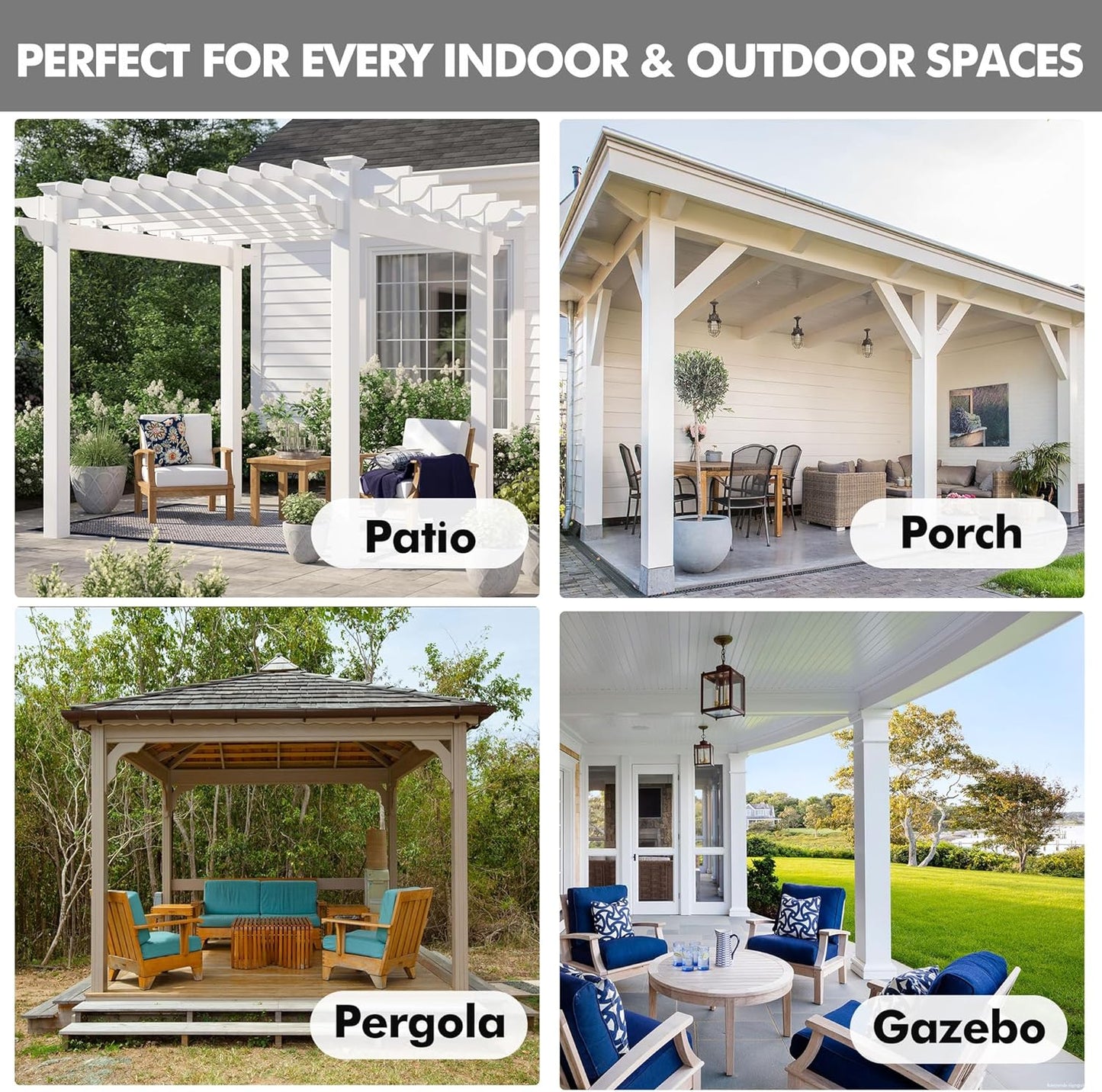 HolidayIdeas 4 Panels Linen Outdoor Curtains for Patio Waterproof Cream Outside Curtains 110"x95"-Indoor/Outdoor Gazebo Wide Curtains Weatherproof, Privacy for Pergola, Porch, Cabana, Livingroom