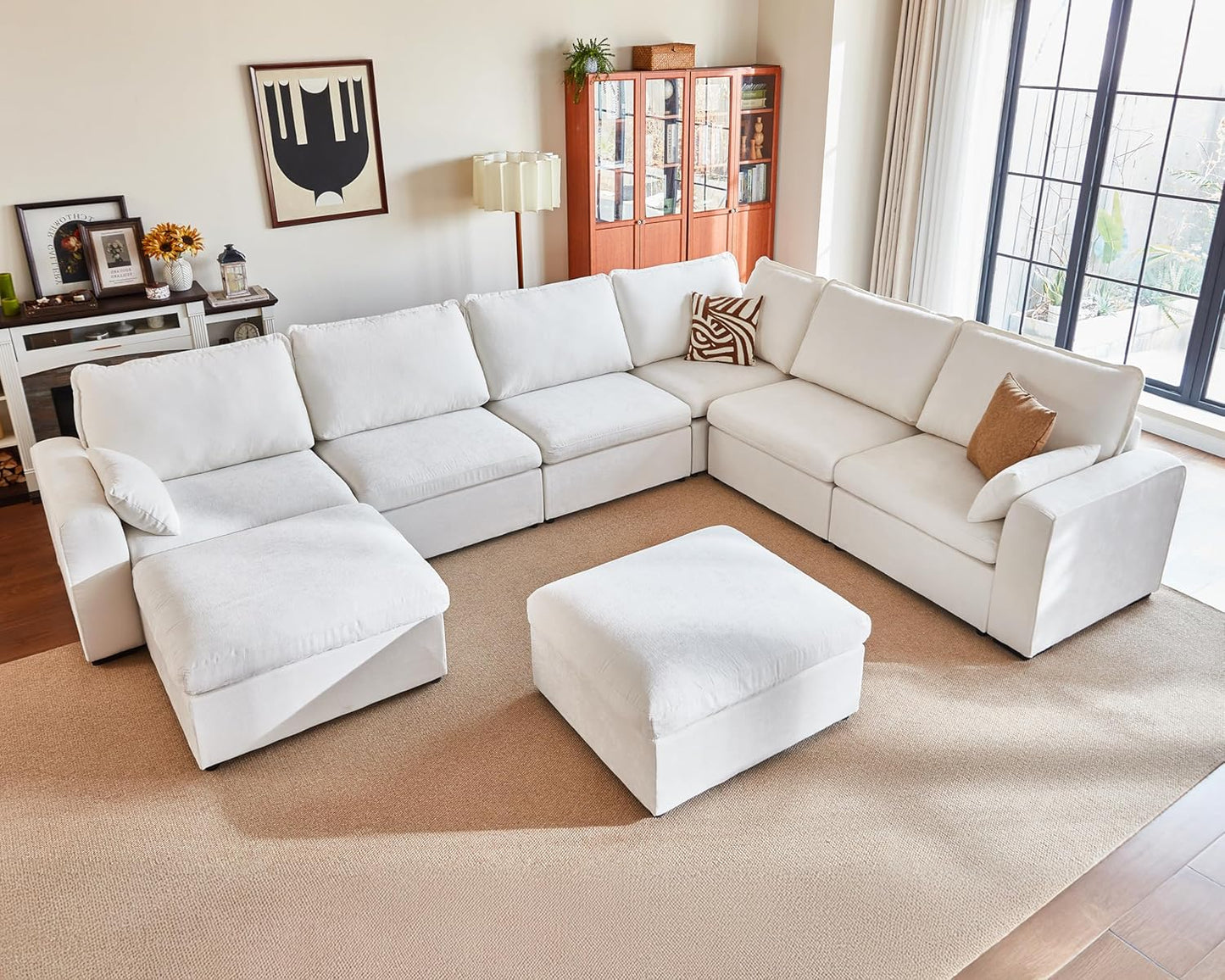 Oversized Modular Sofa Comfy Cloud Couch with Storage, Extra Deep Plush Sectional Sofa Set for Living Room, Covers Washable, Chenille, Olar (White, 8-Seater with Corner & 2 Ottomans, u-Shaped)