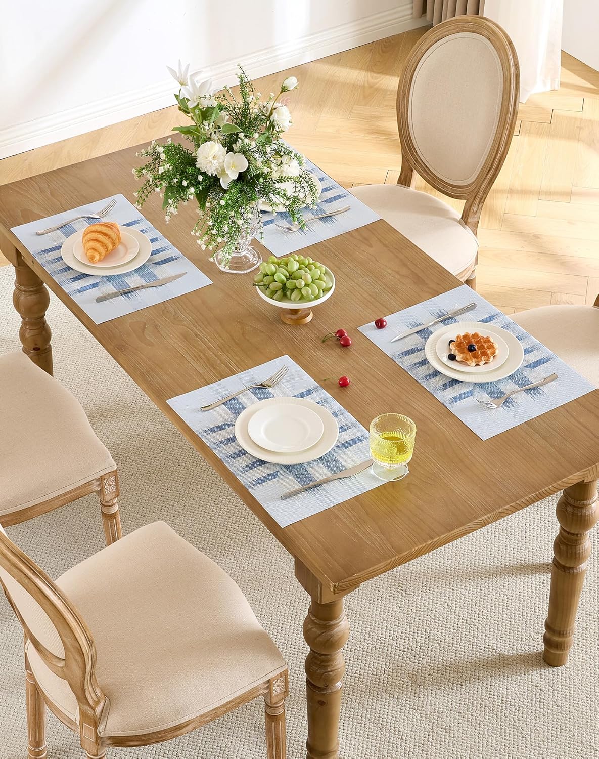 Leetaltree Geometric Print Blue Placemats Set of 8 - Heat Resistant Non-Slip Place mats for Dining Table, Washable Durable PVC Vinyl Woven Table Mats (Geometric Blue, 8)