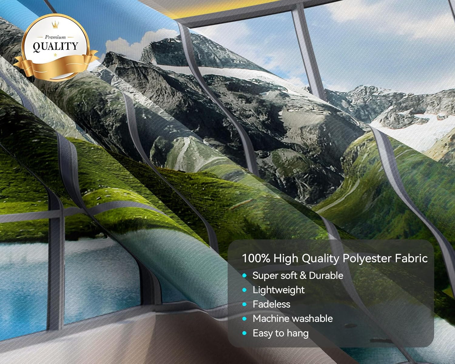 dueeia Window Tapestry Wall Hanging Mountain Forest Lake Nature Landscape Wall Tapestries for Bedroom Office Living Room Wall Decor (59.1"x39.4")