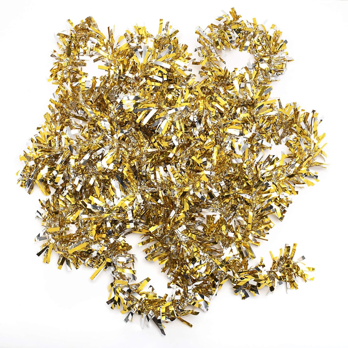 Anderson's Gold & Silver Metallic Tinsel Twist for Trailer Or Golf Cart, 4 inches Wide x 25 ft Long, Christmas, Birthday, Mardi Gras, Graduation and Holiday Garland Decor for Parties and Parades