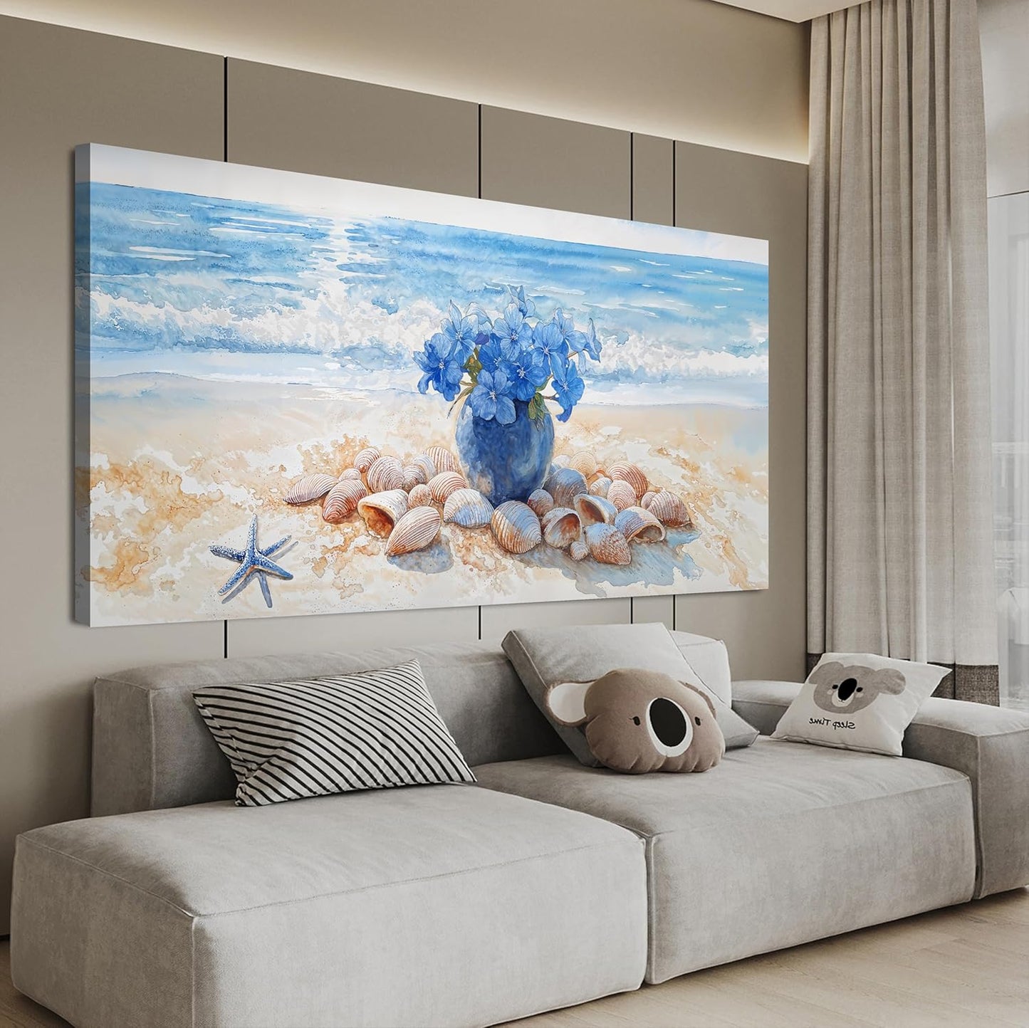 Canvas Wall Art Decor Modern Landscape Wall Art For Living Room Blue Coastal Wall Art Large Artwork for Walls Floral Wall Decor Paintings Art Work For Home Kitchen Office Wall Decor 29" X 58"