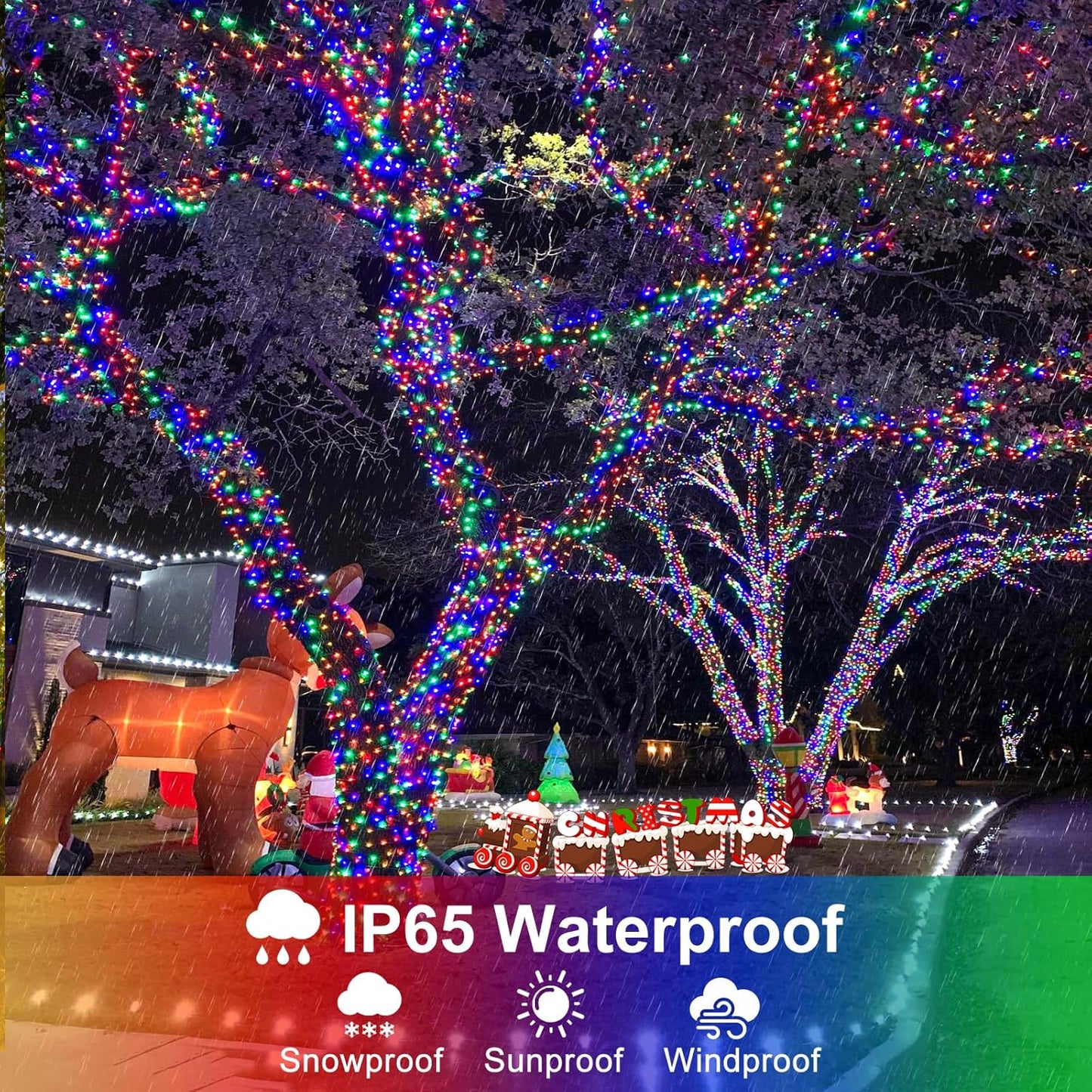 Christmas Lights Outdoor, 66FT 200 LED Christmas String Lights with 8 Modes Waterproof, Connectable Twinkle Light Green Wire for Indoor Xmas Patio Yard Party Holiday Decorations, Multicolor