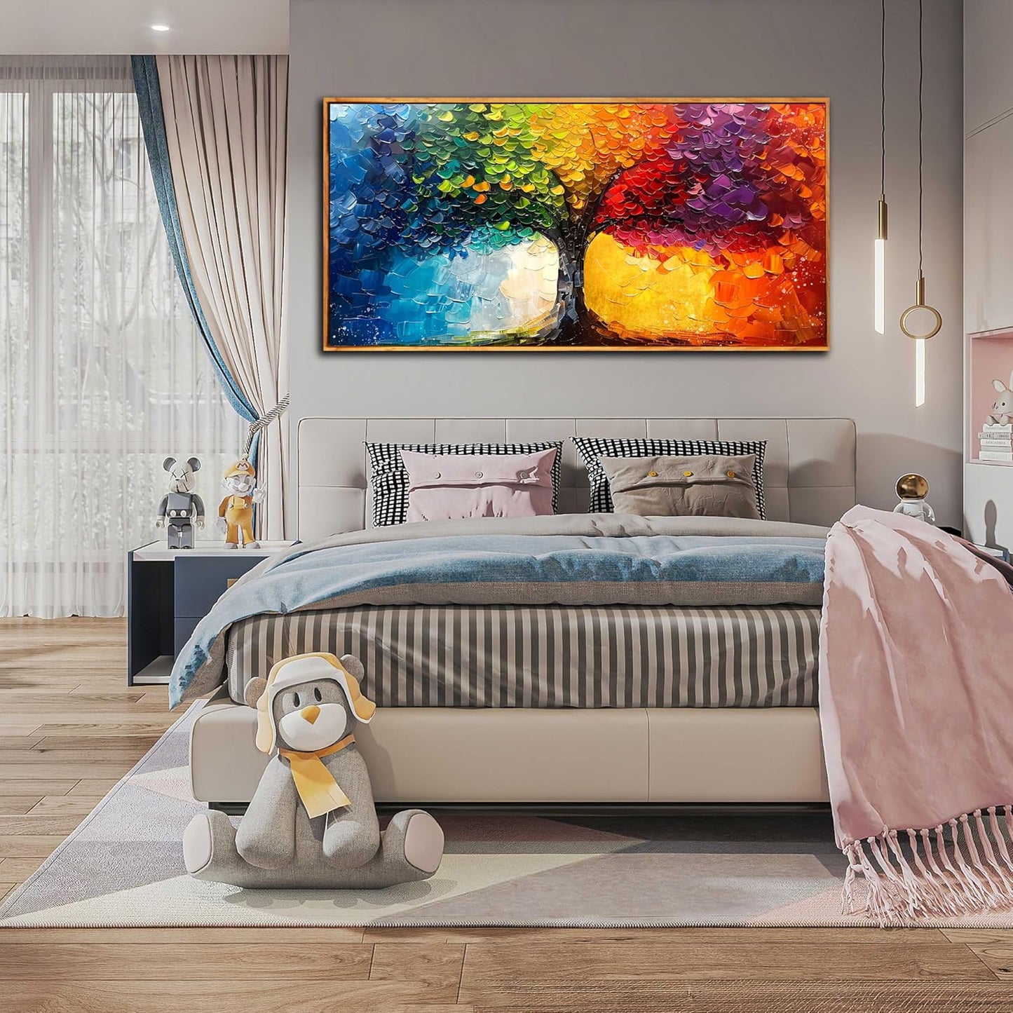 ZHAOSHOP Tree Canvas Wall Art for Bedroom - Colorful Paintings for Wall with Wooden Frames Ready to Hang Size 29" x 59"