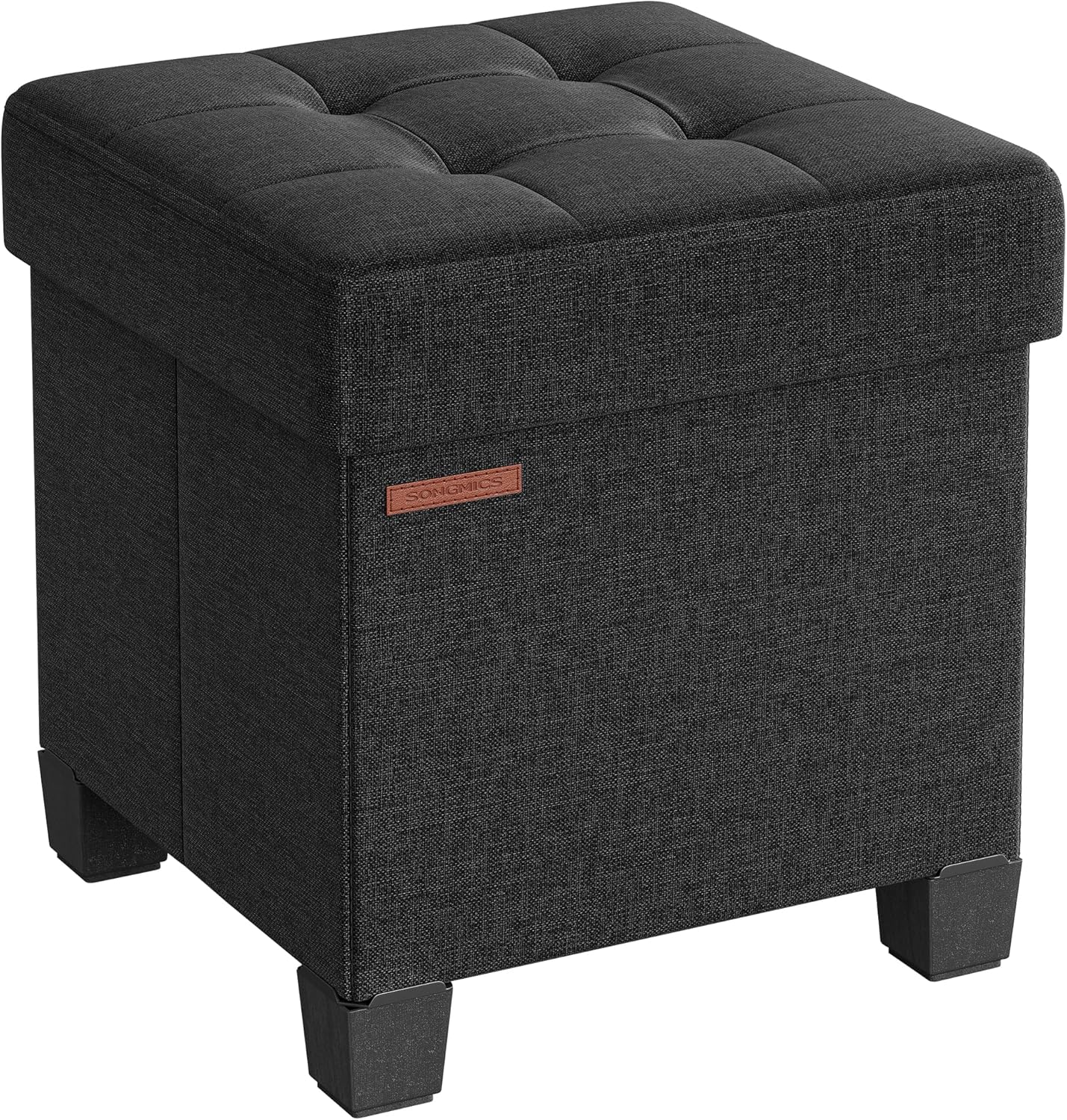 SONGMICS Storage Ottoman, Small Ottoman Foot Rest with Legs, 15 x 15 x 15.7 Inches Foot Stool, Load up to 660 lb, for Living Room, Bedroom, Dorm, Ink Black ULSF014B01