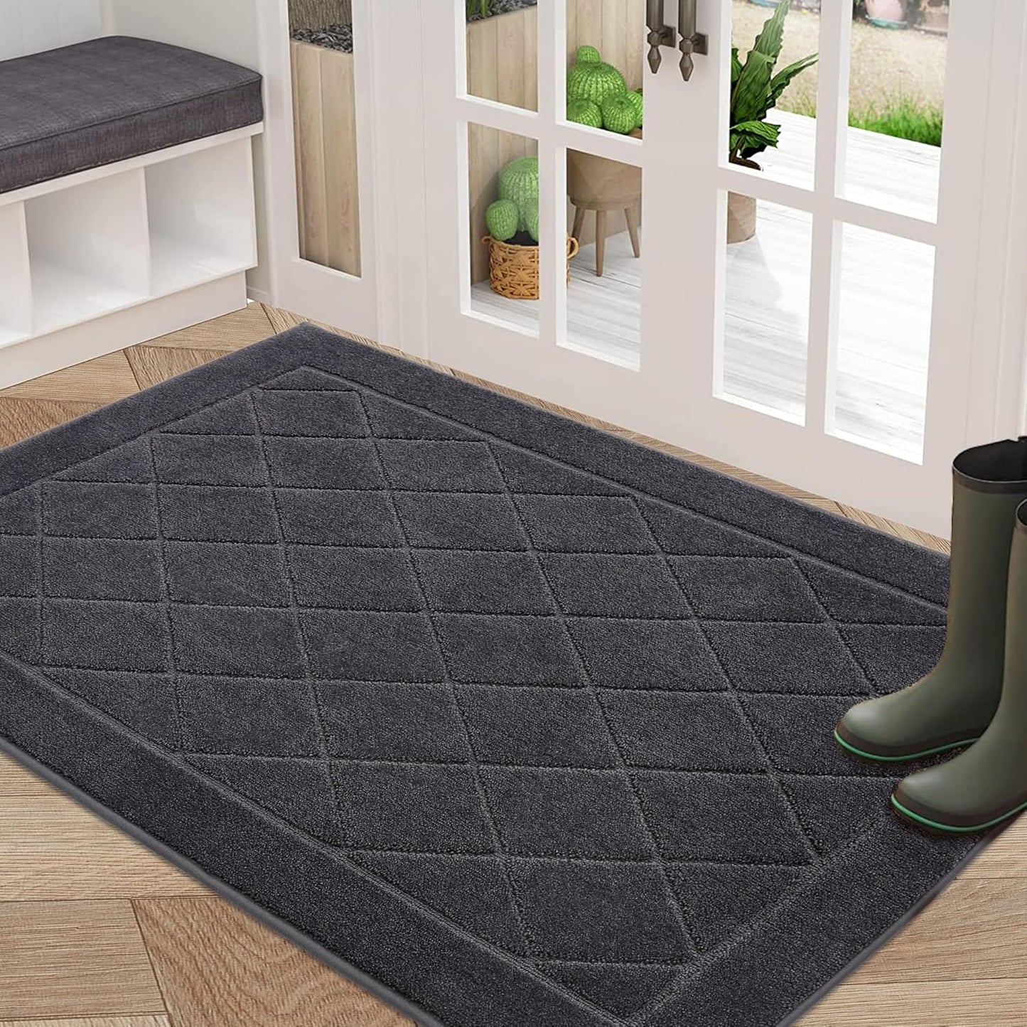 BEQHAUSE Dirt Trapper Door Mat 32" x 48", Doormat Non-Slip Entryway Rugs Washable, Dog Door Mat Stain Resistant and Absorbent Welcome Floor Mat for Front Back Door, Muddy Wet Shoes & Paws, Dark Grey