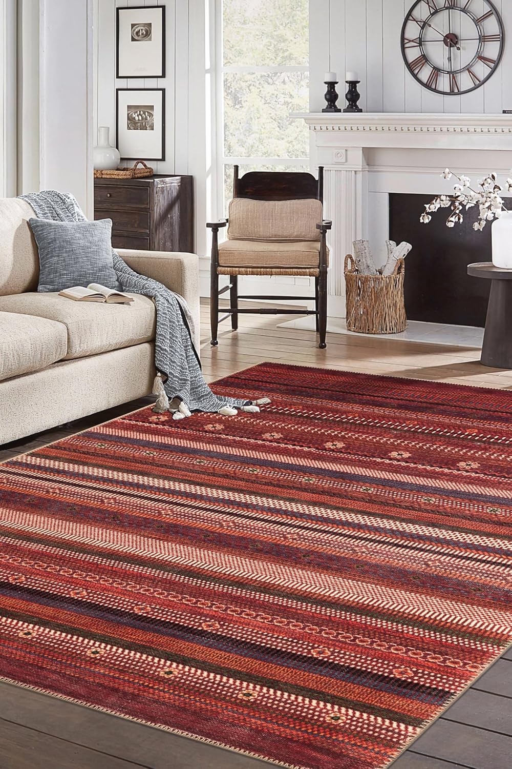 Keen Home Design 5x7 Rug - Machine Washable Area Rug with Non-Slip Backing, Ideal for Living Room, Dining Room, Bedroom - Vintage, Easy Clean, Durable, Low Pile Rug - (5' x 7')
