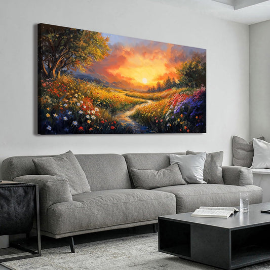 Canvas Wall Art Decor Wall Art Pictures for Living Room Large Vintage Landscape Wall Art Prints Canvas Art Wall Decor Wildflower River Artwork for Walls Bedroom Home Aesthetic Wall Art Decor 24" X 48"