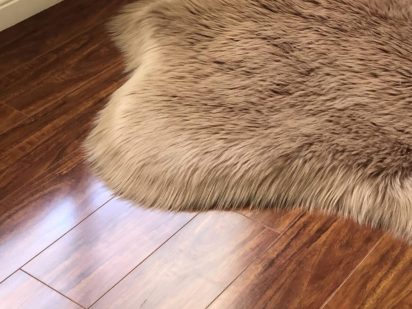 LAMBZY Faux Sheepskin Hypoallergenic Free Shape Silky Shag Rug, Luxury Shaggy Silky Plush Carpet for Bedrooms Rugs Living Room Kids Rooms Sofa Floor Rugs (Double 2'x6', 60x180cm Camel)