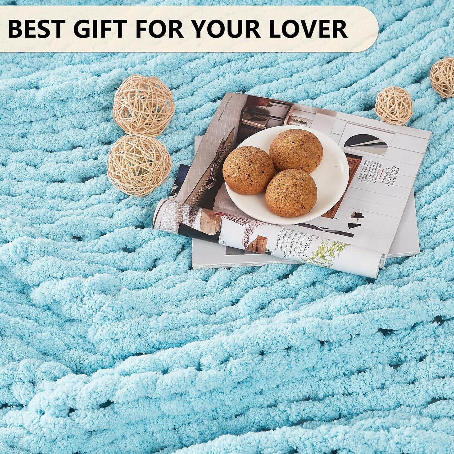 L'AGRATY Chunky Knit Blanket Throw - Soft Chenille Yarn Throw Blanket 30x40：Handmade Thick Cable Knit Crochet Blanket - Large Knit Blanket Chunky Rope Knot Throw Blanket for Couch Sofa Bed Home Decor