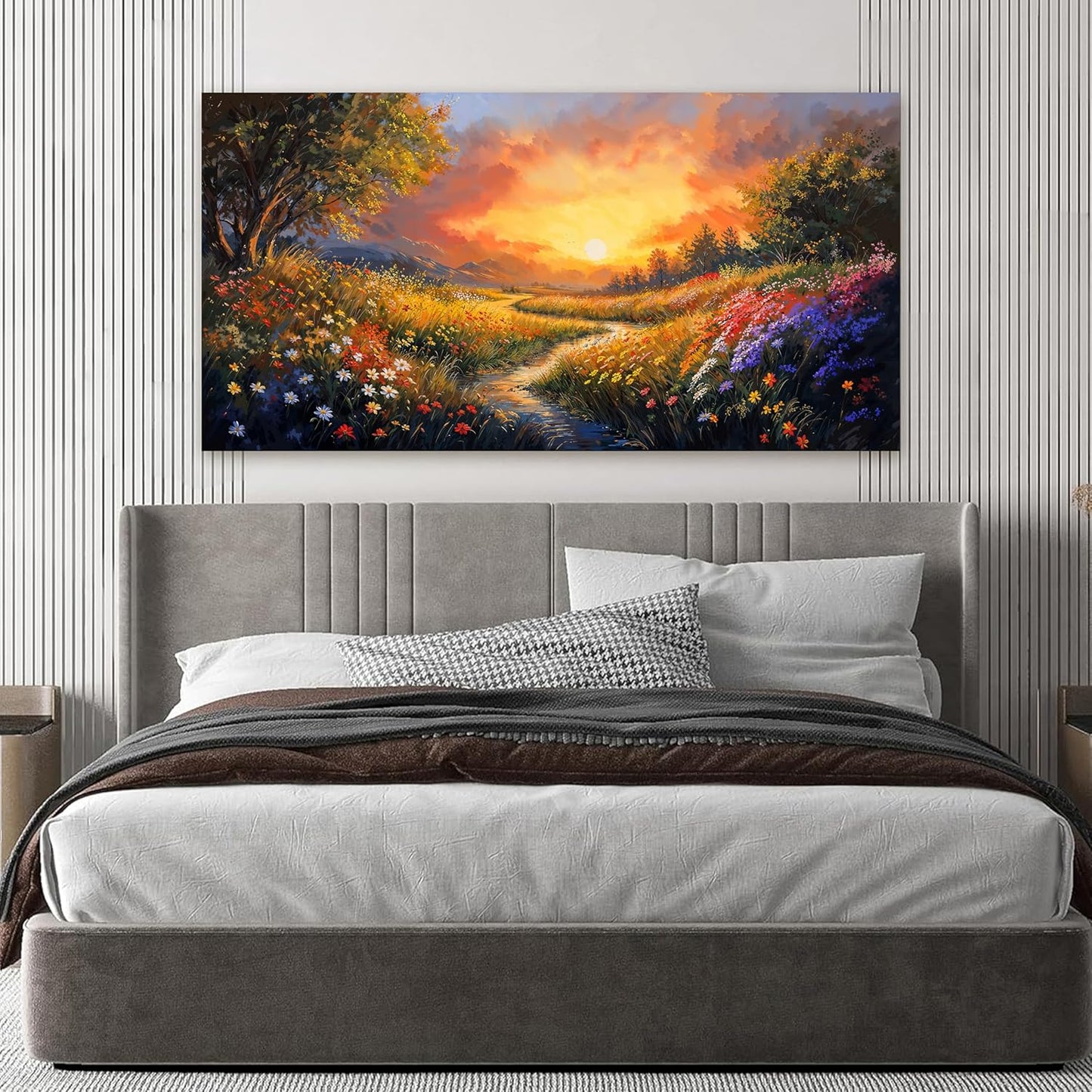 Canvas Wall Art Decor Large Wall Art Pictures for Living Room Vintage Landscape Wall Art Prints Canvas Art Wall Decor Wildflower River Artwork for Walls Bedroom Home Aesthetic Wall Art Decor 20" X 40"