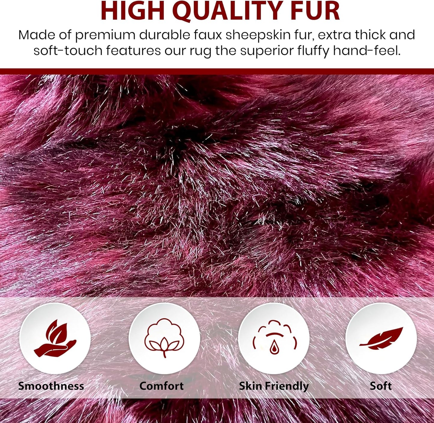 LAMBZY Faux Sheepskin Super Soft Hypoallergenic Free Shape Silky Shag Rug, Luxury Shaggy Plush Carpet for Bedrooms Living Kids Room Sofa Rugs (Burgundy, Duo Decto 12 Pelts 6'x12')