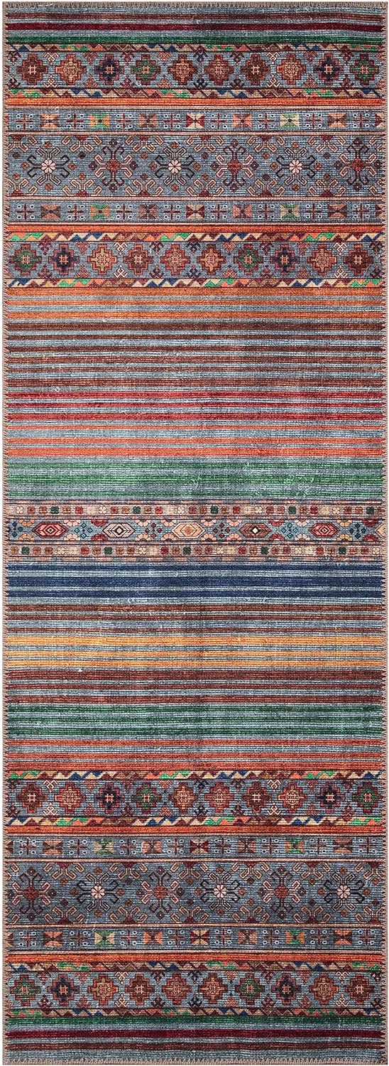 Keen Home Design 2x12 Rug - Machine Washable Runner Rug with Non-Slip Backing, Ideal for Hallway, Entryway, Kitchen, Laundry Room - Vintage, Easy Clean, Durable, Low Pile - (2'6" x 12')