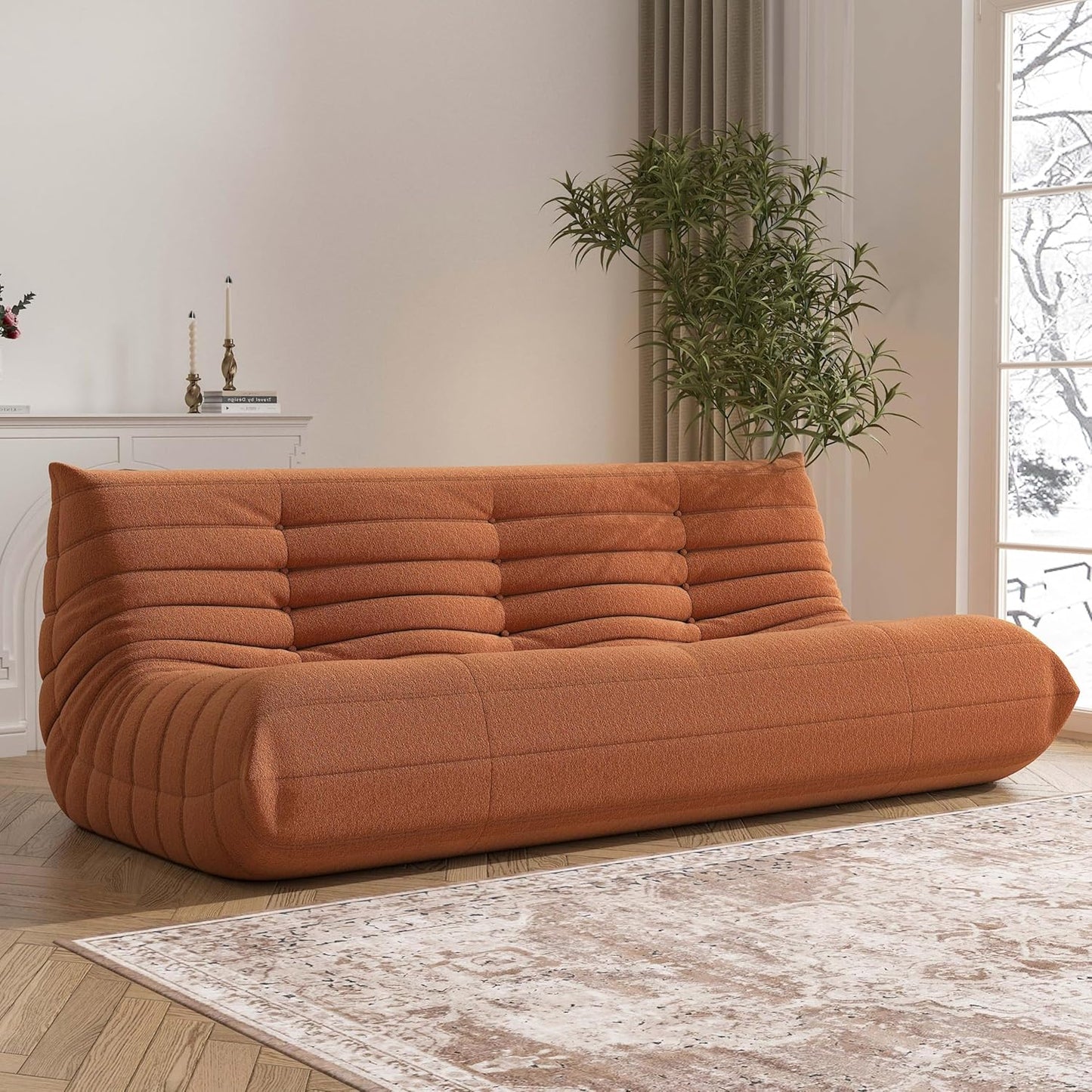 Bean Bag Chair, Oversized Fireside Chair Bean Bag Sofa Large Bean Bag Chair for Adults, 3 Seater Bean Bag Chairs for Teens with High Density Comfortable Foam, Bean Bag for Living Room, Bedroom(Orange)