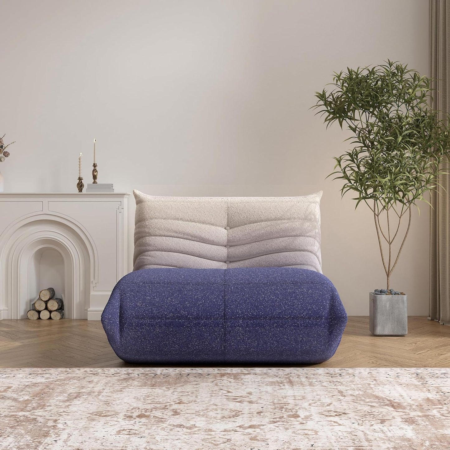 Bean Bag Chair, Fireside Chair Bean Bag Sofa Large Bean Bag Chair for Adults, Bean Bag Chairs for Teens with High Density Comfortable Foam, Memory Foam Bean Bag for Living Room, Bedroom (Blue&White)