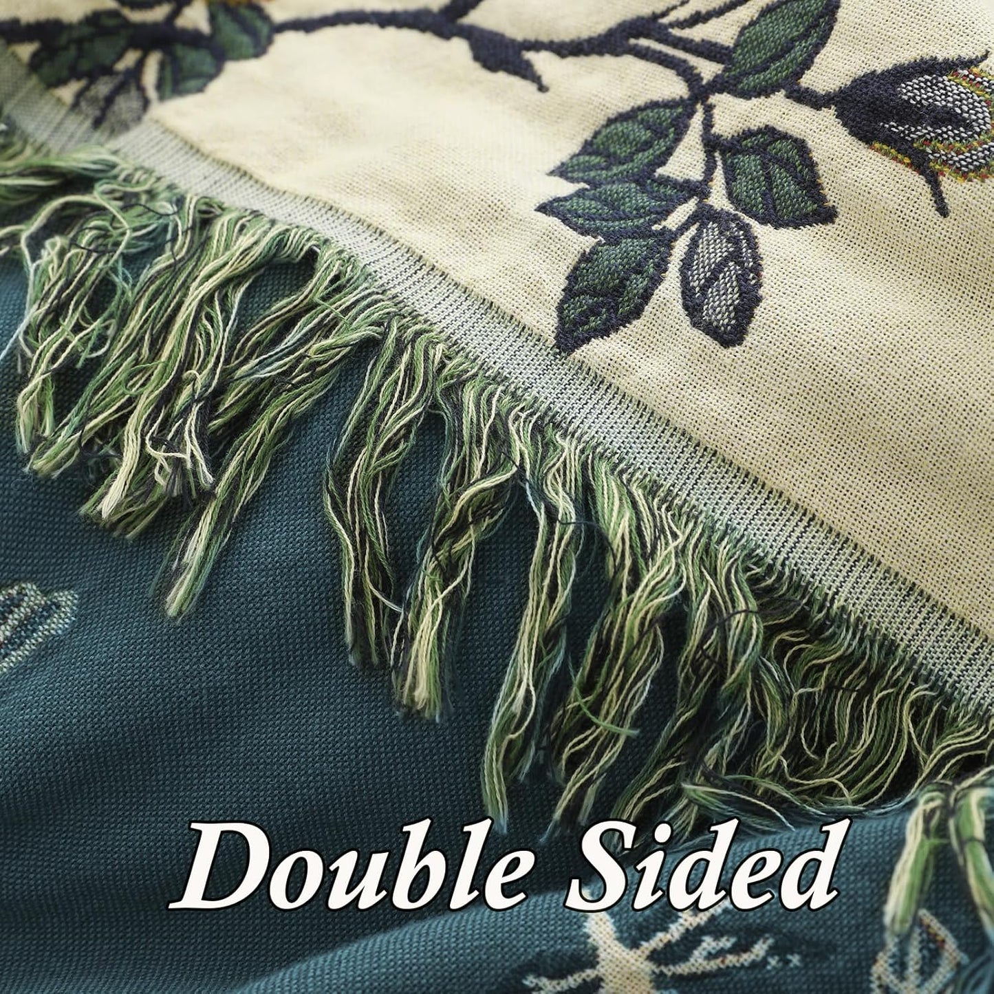 Snycler Boho Throw Blanket for Bed - 100% Cotton Ultra Soft Rustic Quilt Blanket Green Floral Bird Printed Farmhouse Decor Bed Blankets, 60"×80" All Season Rustic Throw for Sofa Chair Couch
