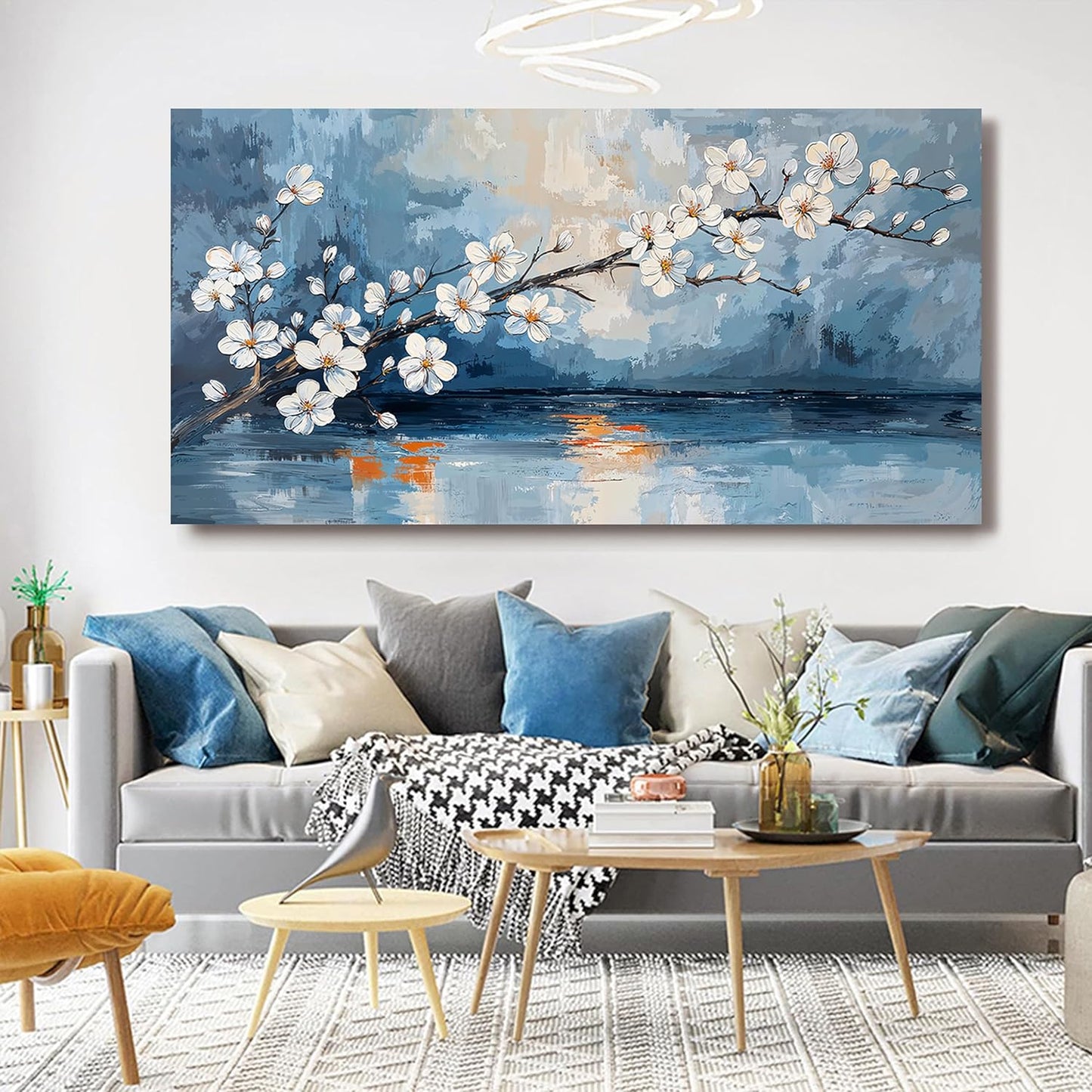 Canvas Wall Art Decor Large Coastal Vintage Wall Art White Flower Wall Art Prints Wall Art Pictures for Living Room Canvas Art Wall Decor Oversized Artwork for Walls Bedroom Office Decor 29" X 58"