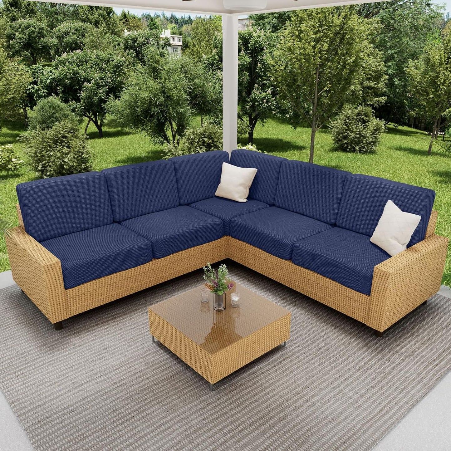 hyha Waterproof Couch Cushion Covers for Pets, Non Slip Sofa Seat Cover for Dogs Washable, Soft Thick Stretch Jacquard Fabric, Sofa Slipcovers with Elastic Bottom (1 Piece for Medium, Navy)