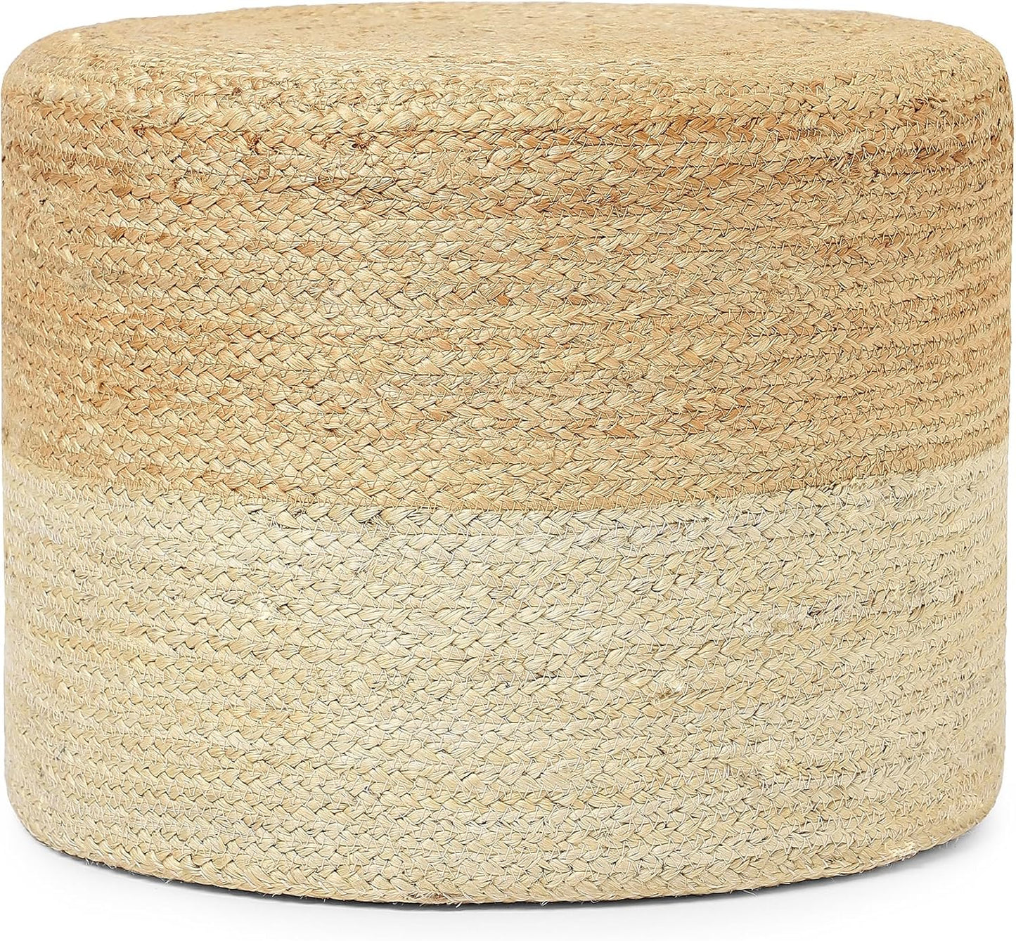 REDEARTH · Cylindrical Pouf Foot Stool Ottoman - Jute Braided Pouffe Poof Accent Sitting Footrest for Living Room, Bedroom, Nursery, Patio, Lounge & Other Rooms (Natural Ivory, 18"x18"x14")