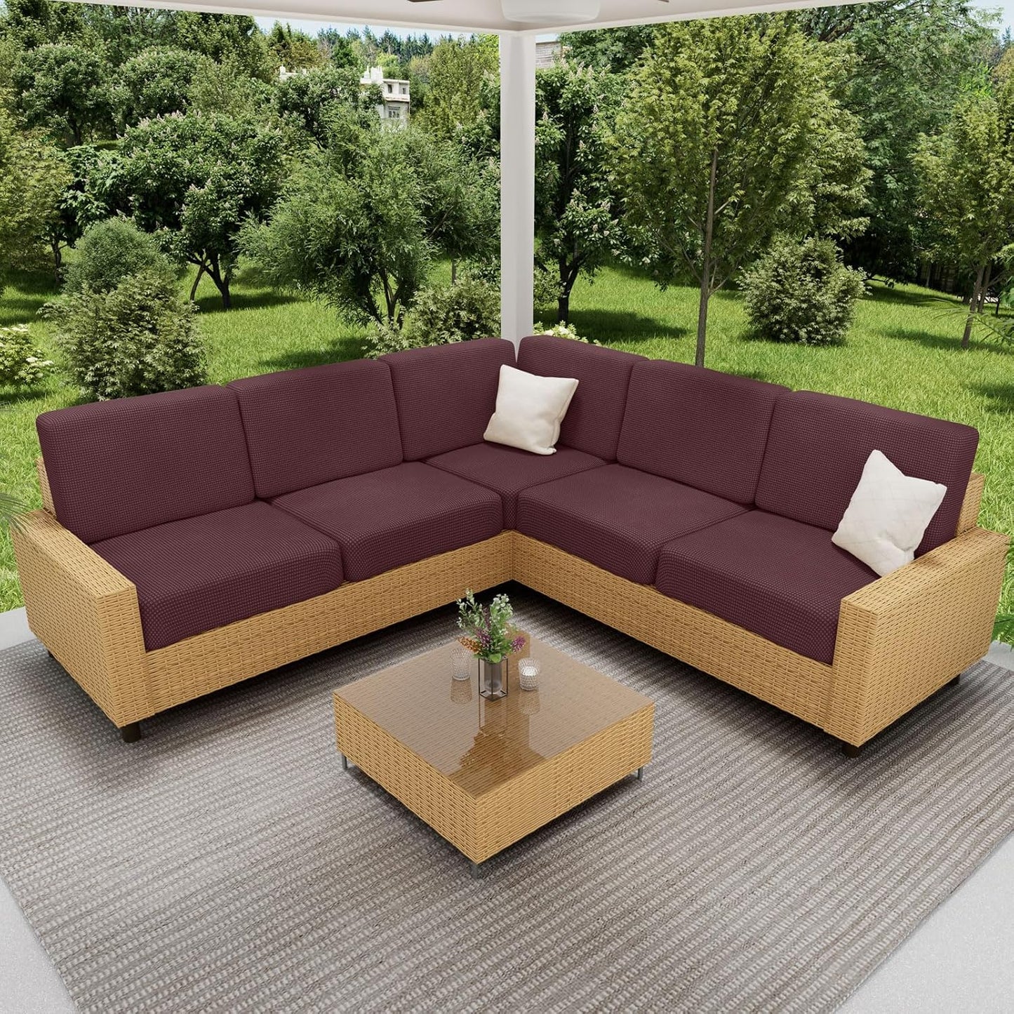 hyha Waterproof Couch Cushion Covers for Pets, Non Slip Sofa Seat Cover for Dogs Washable, Soft Thick Stretch Jacquard Fabric, Sofa Slipcovers with Elastic Bottom (2 Pieces, Chocolate)