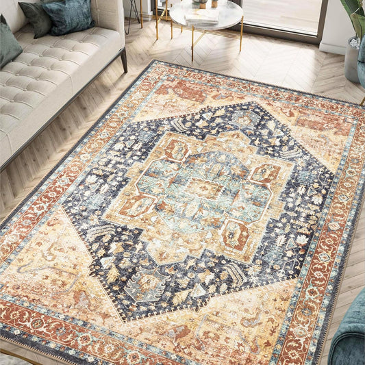 Keen Home Design 10x14 Rug - Machine Washable Area Rug with Non-Slip Backing, Ideal for Living Room, Dining Room, Bedroom - Vintage, Easy Clean, Durable, Low Pile Rug - (9'7" x 14')