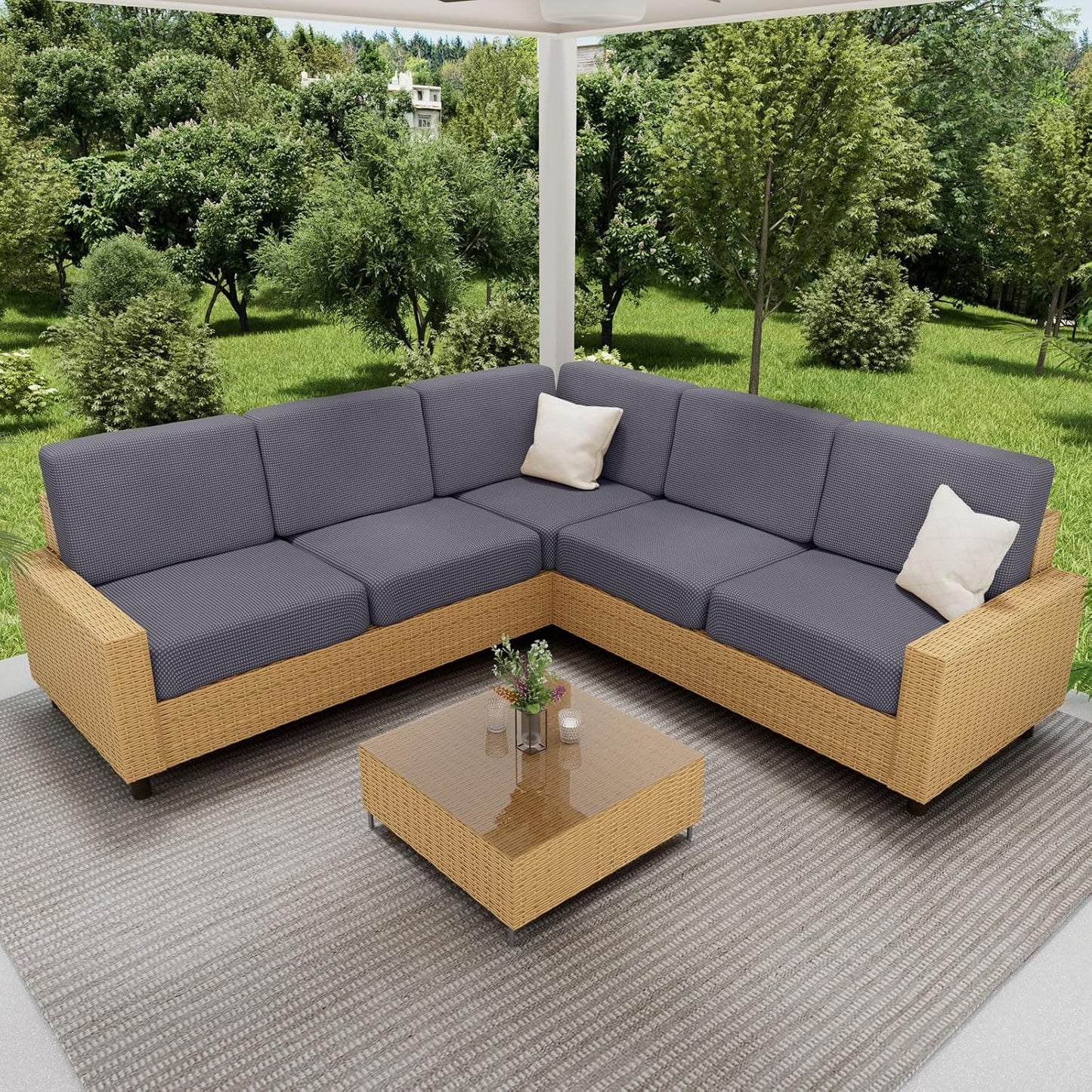 hyha Waterproof Couch Cushion Covers for Pets, Non Slip Sofa Seat Cover for Dogs Washable, Soft Thick Stretch Jacquard Fabric, Sofa Slipcovers with Elastic Bottom (1 Piece for Medium, Middle Grey)