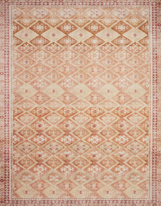 Loloi Layla Collection LAY-16 Natural/Spice 2'-0" x 5'-0" .13" Thick Accent Rug, Soft, Durable, Vintage Inspired, Distressed, Low Pile, Non-Shedding, Easy Clean, Printed, Living Room Rug