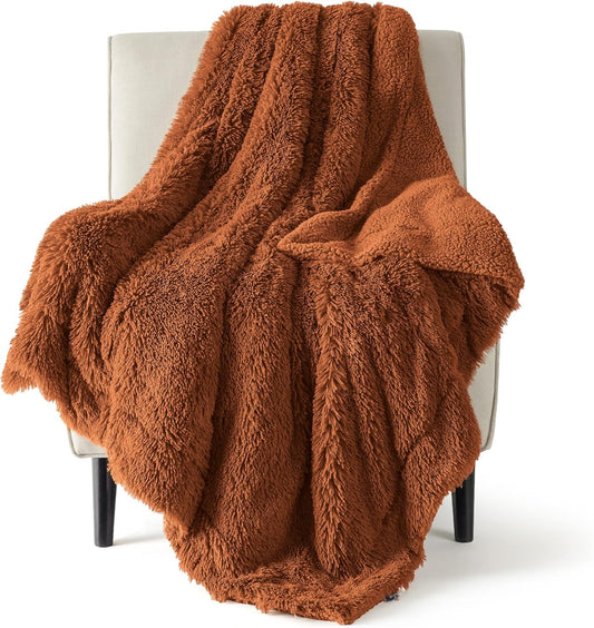 Bedsure GentleSoft Fluffy Burnt Orange Throw Blanket Fall Decorations for Home, Terracotta Blanket Fall Decor for Living Room, Soft Sherpa Fleece Fuzzy Faux Fur Plush Orange Gifts for Women, 50x60