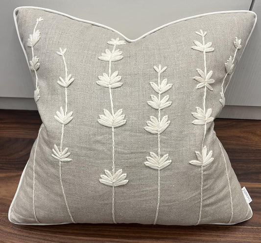 VAGMINE Hand Embroidered Daisy Accent Throw Pillow Cover - 20x20 Inches Square - 100% Linen Natural Decorative Cushion Cover for Couch, Sofa, Bed - Textured Embroidery - Boho Floral Home Décor