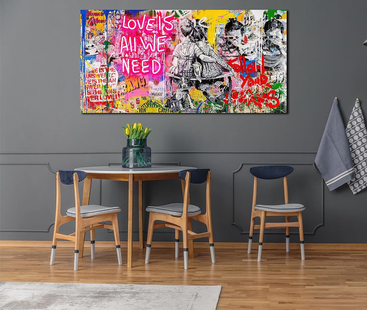 JKWALL77 Banksy Wall-Art - Graffiti Canvas Wall Art - Abstract Wall Decor For Living Room Large Size Ready To Hang Size 59" x 29"