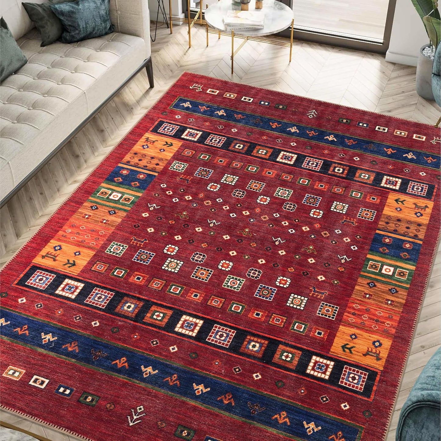 Keen Home Design 9x12 Rug - Machine Washable Area Rug with Non-Slip Backing, Ideal for Living Room, Dining Room, Bedroom - Vintage, Easy Clean, Durable, Low Pile Rug - (9' x 12')
