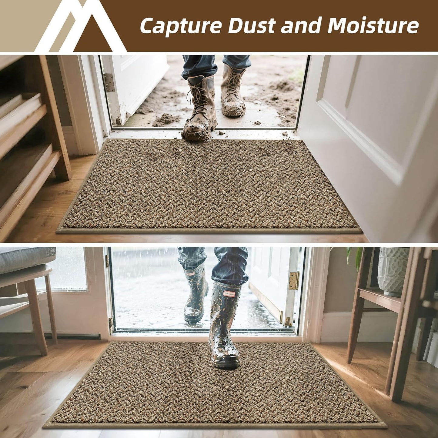 COSY HOMEER-Door-Mat 32"x48" Non Slip Absorbent Entryway Rugs Dirt Trapper Doormats Washable Entrance Mats Low Pile Welcome Floor Mat for Front Back Door and Entry Mats,Taupe