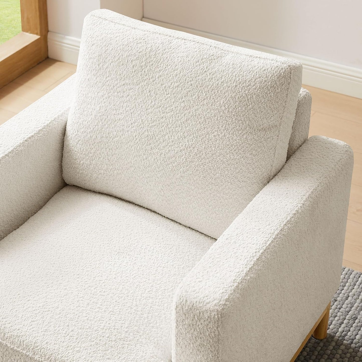 Oversized Accent Chair, Mid Century Modern Upholstered Armchair for Living Room, Comfy Chair for Bedroom Reading Chair, Single Sofa for Small Space with Rubberwood Base