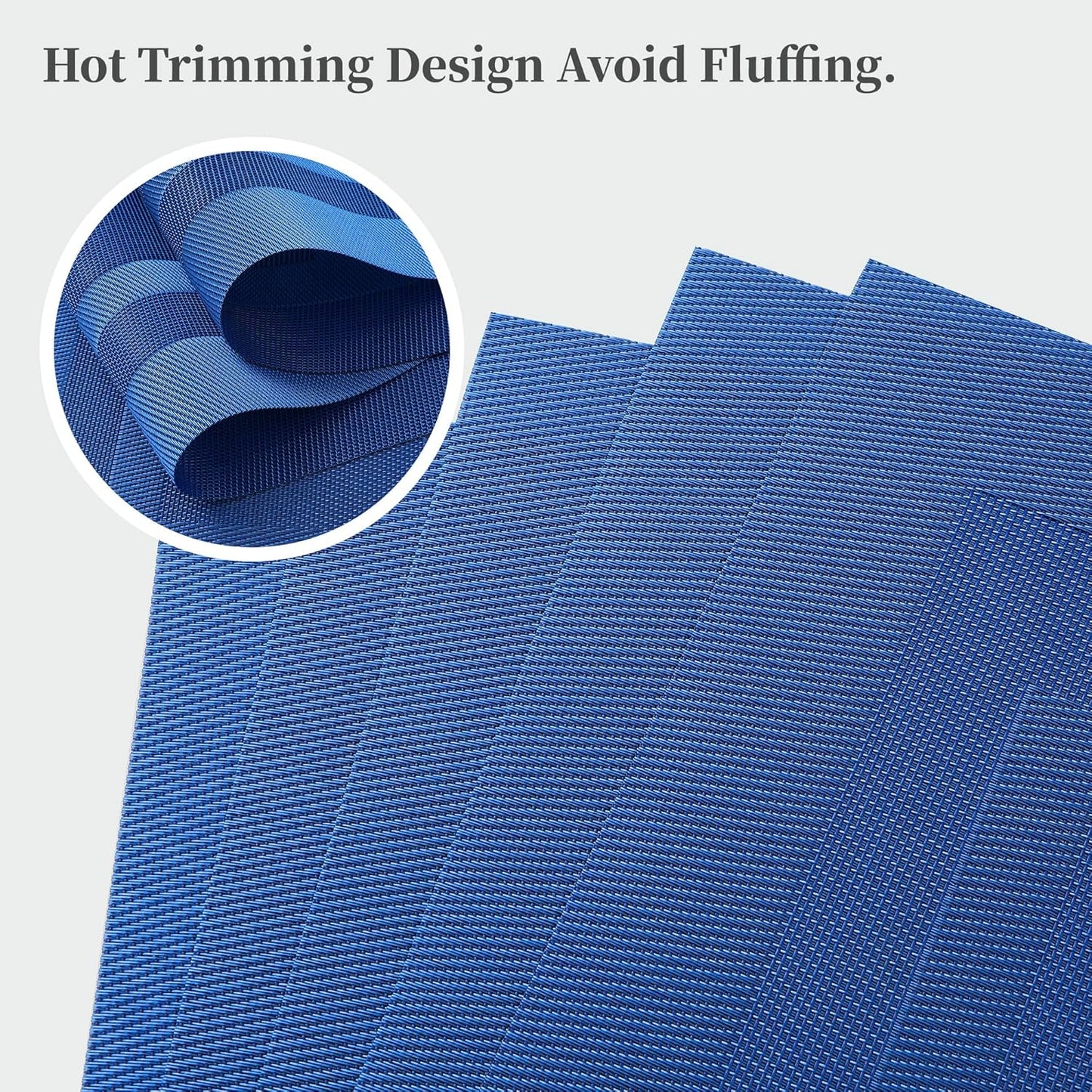 Leetaltree Blue Frame Placemats Set of 6 - Heat Resistant Non-Slip Place mats for Dining Table, Washable Durable PVC Vinyl Woven Table Mats（Blue Frame, 6）