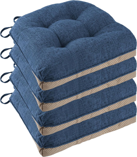 Non Slip Chair Cushions for Dining Chairs Set of 4 Kitchen Chair Cushions 18"x18"x3" Turfted Chair Pads Comfortable and Soft Seat Cushion with Ties, Royal Blue