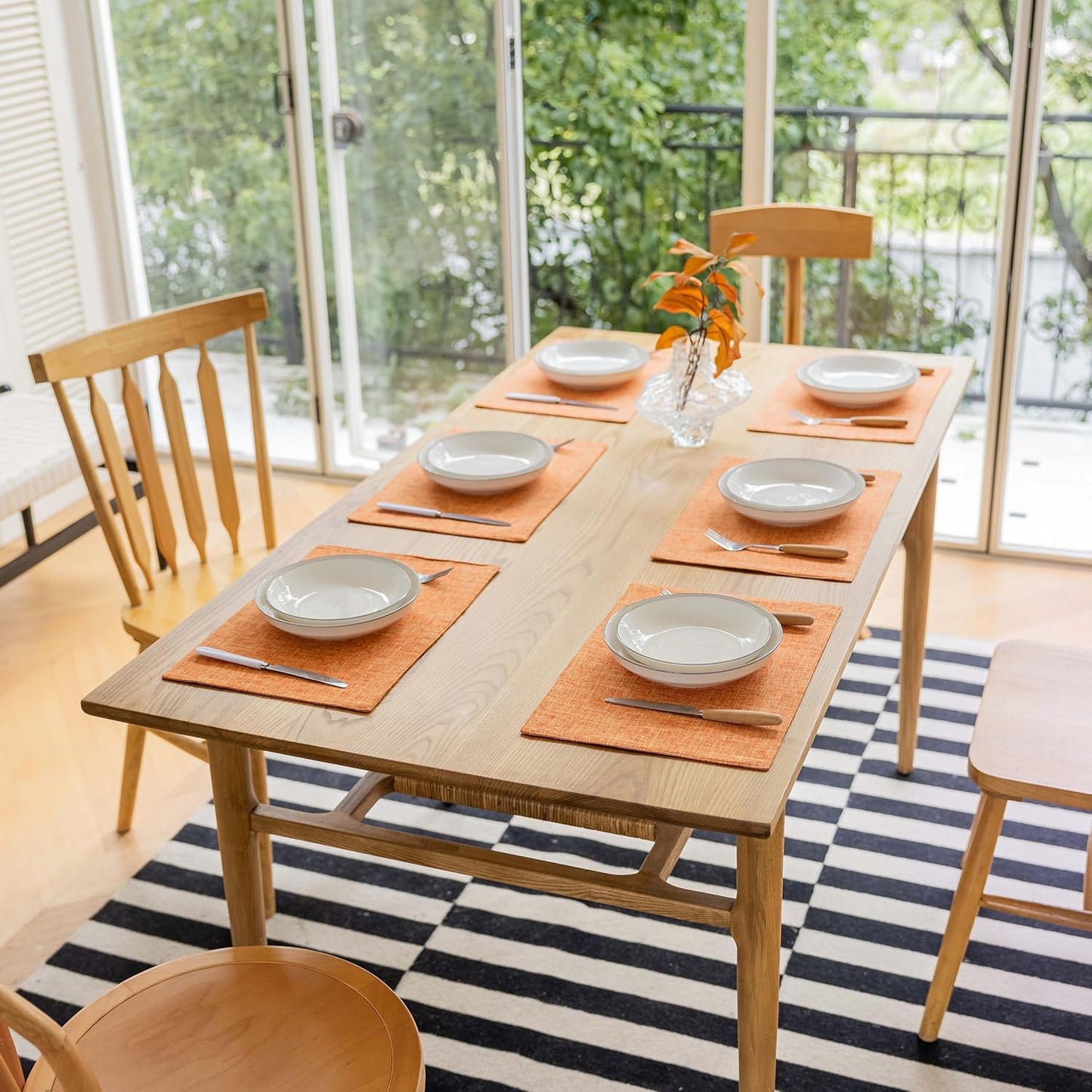 Demetex Orange Fall Placemats Set of 8 Linen Textured Fabric Place Mats Rectangle Cloth Table Mats for Thanksgiving Home Office Table Decor, 13x19 inch, Orange