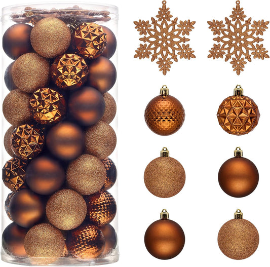 Valery Madelyn Christmas Tree Decorations Ornament Set for Fall Halloween, 50ct 2.36 Inches Bronze Copper Brown Shatterproof Christmas Ball Ornaments Hanging Xmas Holiday Party Decor
