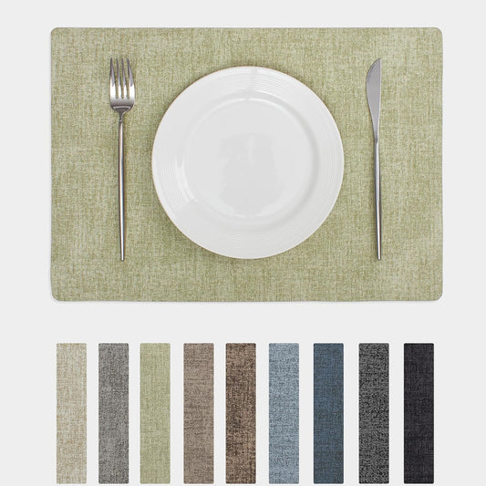 Chrysameld Vinyl Placemats Set of 8 - Faux Leather 100% Waterproof Oil-Proof Wipeable PU Place Mats, Heat Resistant Anti Slip Reversible Table Mats for Indoor & Outdoor Use,(17×12Inch, Sage Green)