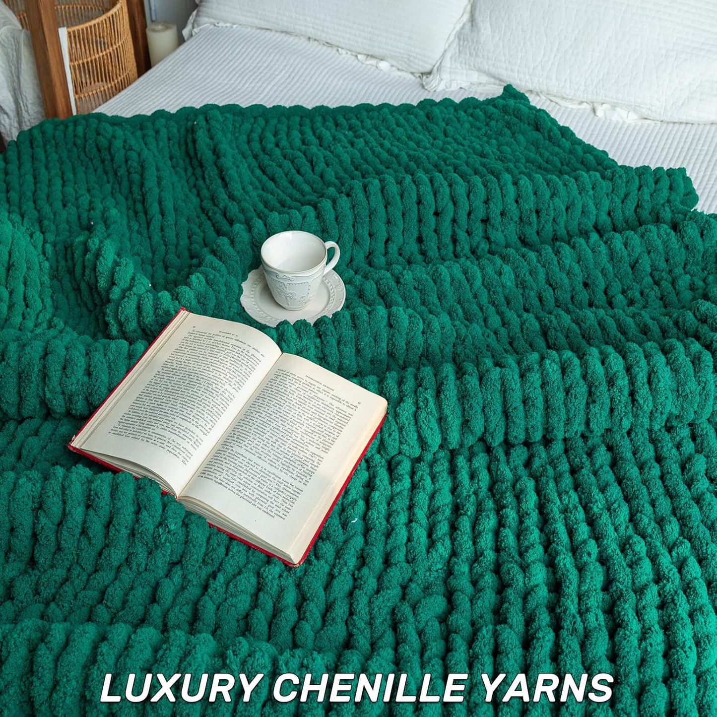 Chunky Knit Blanket - Luxury Soft Cozy 50 * 60 Throw Blanket,100% Woven Blanket Rope Knot Throw Blanket for Couch, Sofa, Home Decor, Gift - Machine Washable（Blackish Green）