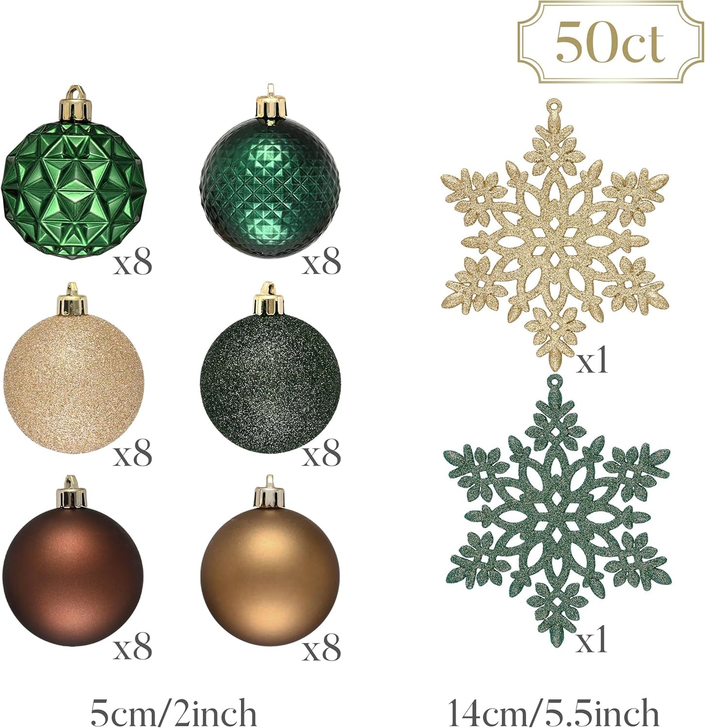 Valery Madelyn Christmas Tree Decorations Ornament Set for Fall Halloween, 50ct 2 Inches Green Brown and Gold Shatterproof Christmas Ball Ornaments Hanging Xmas Holiday Party Decor