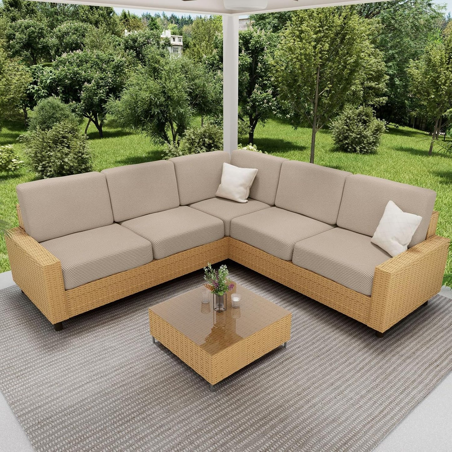 hyha Waterproof Couch Cushion Covers for Pets, Non Slip Sofa Seat Cover for Dogs Washable, Soft Thick Stretch Jacquard Fabric, Sofa Slipcovers with Elastic Bottom (1 Piece for Backrest M, Taupe)