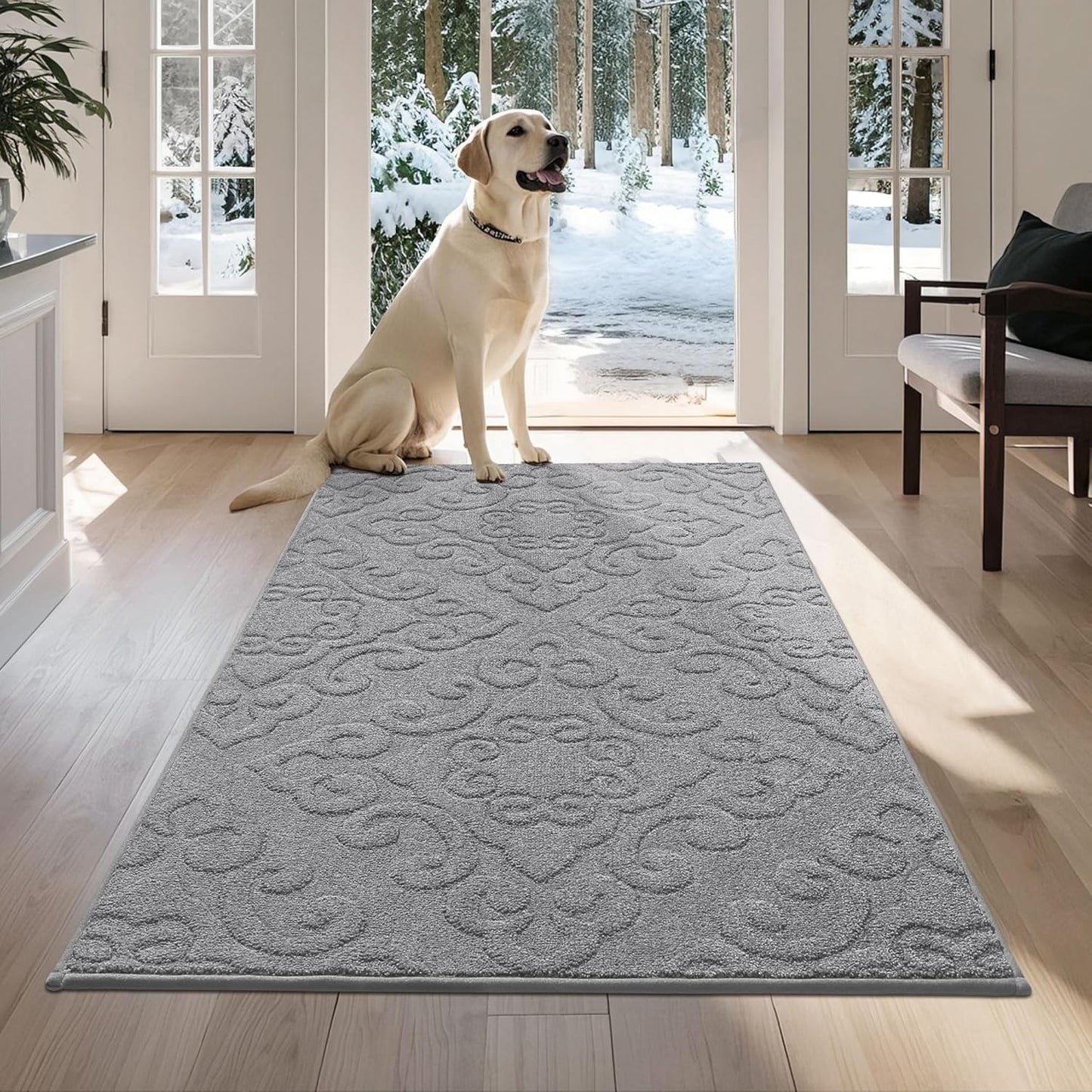 COSY HOMEER-Door-Mat-Non-Slip-Entryway-Rug 36”x60” Absorbent Welcome Mats Washable Dirt Trapper Door Mat Entrance Floor Mats for Front Back Doormats and Wet Shoes,Grey