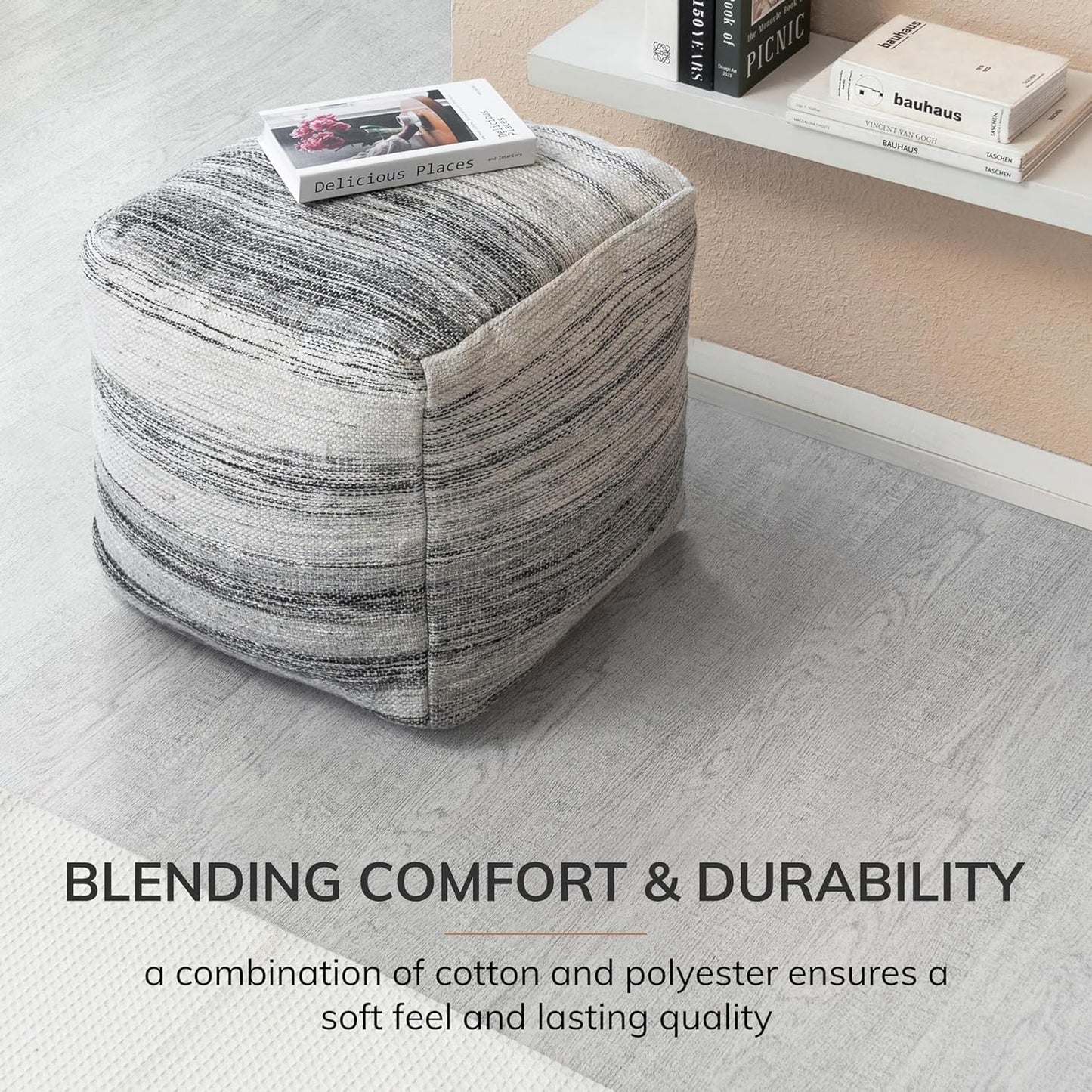 Anji Mountain 20"x20"x20" Handmade & Handcrafted Ottoman Pouf Comfortable Pouf Ottoman Foot Rest & Home Décor Accent for Living Room, Bedroom, Nursery, Kids Room, Patio