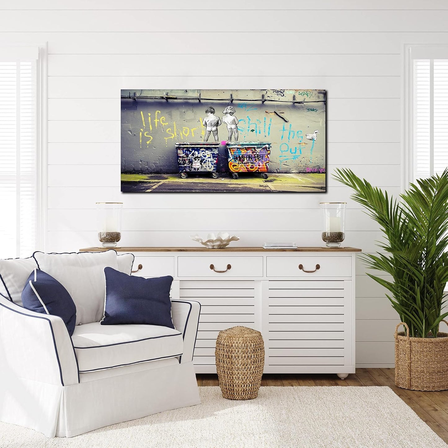 Banksy Street Art - Graffiti Canvas Wall Decor - Abstract Art Wall Decor Ready to Hang Size 40" x 20"